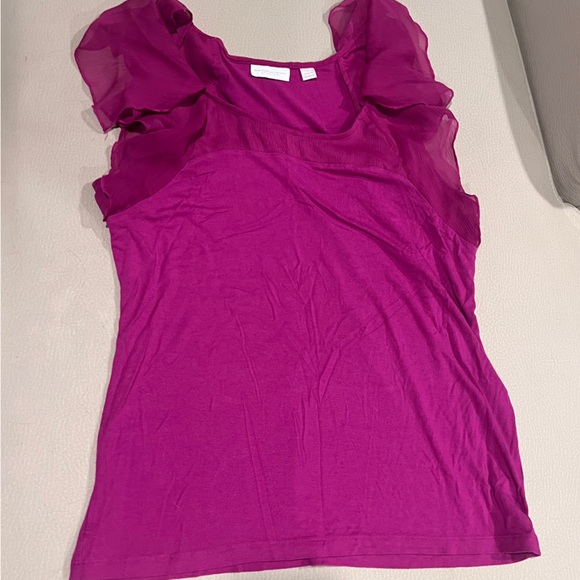 New York & Company Fuchsia Ruffle Sleeve Top Size Large - Picture 3 of 4